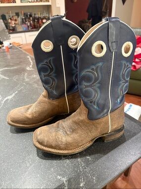 Old West Kids Two-Tone Brown and Navy Pull-On Western Boots